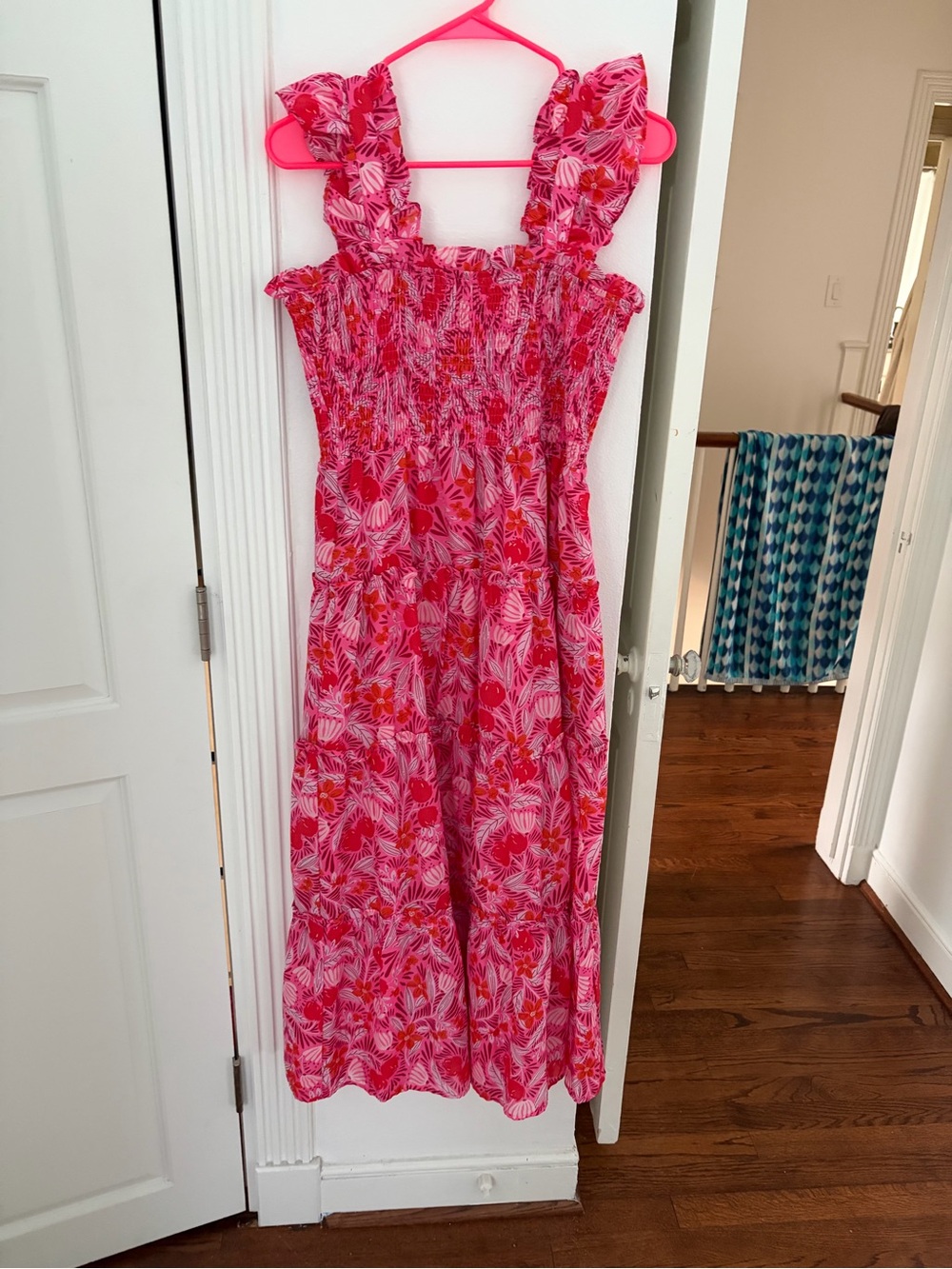 Smocked Ruffle Strap Maxi Dress - Pink Floral